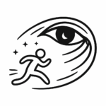 Illustration de être poursuivi dans un rêve, dessin au style minimaliste et symbolique.