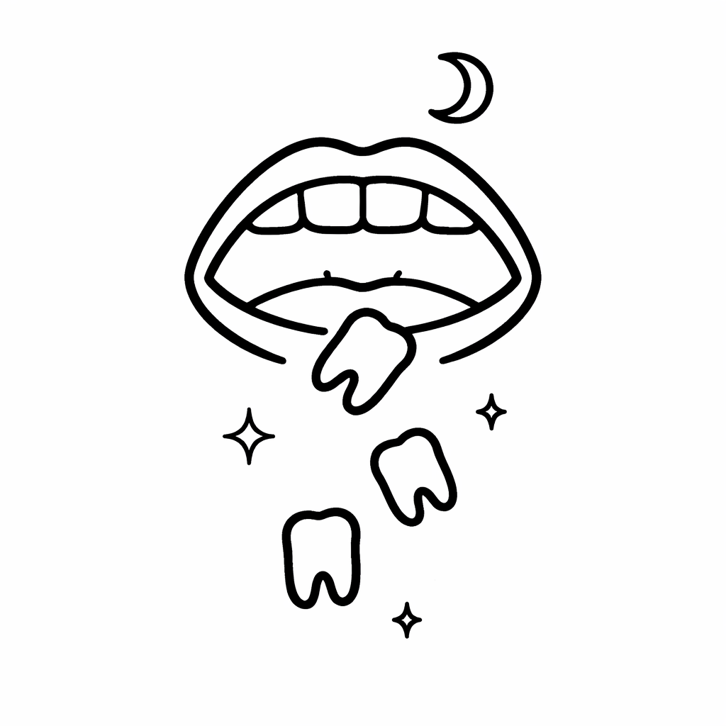 perdre ses dents Dictionnaire des rêves Illustration de perdre ses dents dans un rêve, dessin au style minimaliste et symbolique.