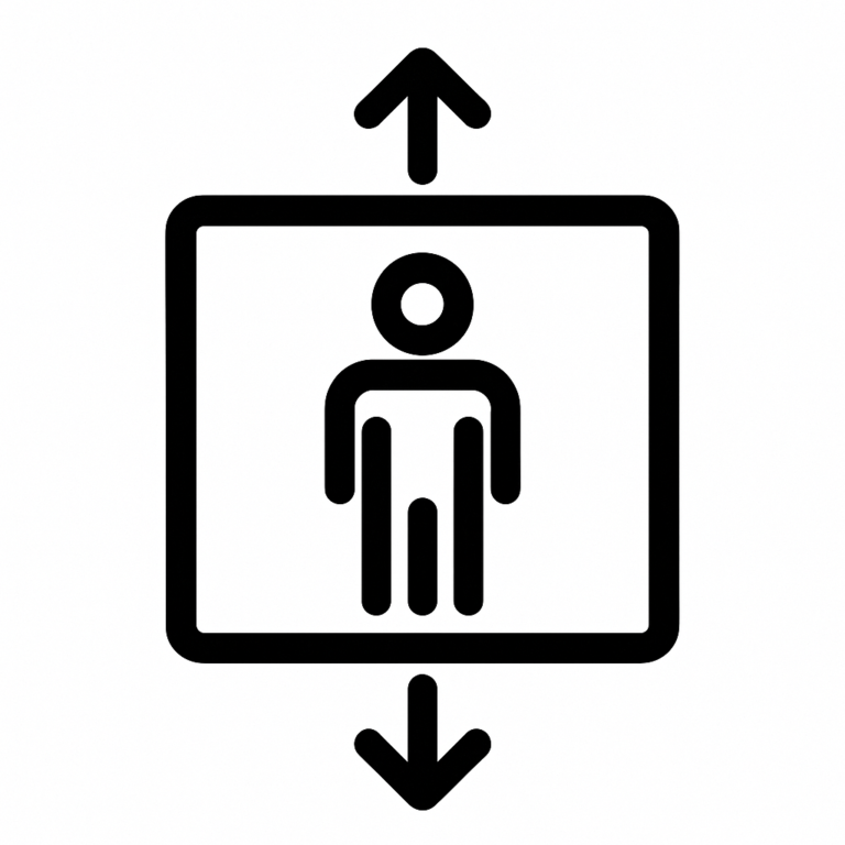 Illustration de : ascenseur dans un rêve, dessin au style minimaliste et symbolique.