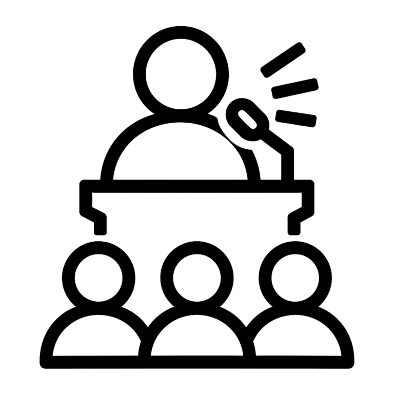 Illustration de : parler en public dans un rêve, dessin au style minimaliste et symbolique.