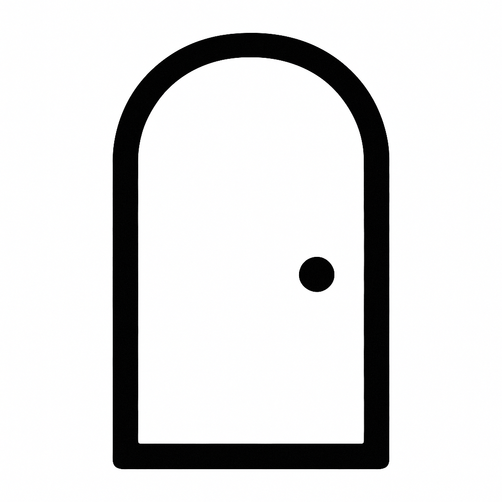 Illustration de : porte dans un rêve, dessin au style minimaliste et symbolique.