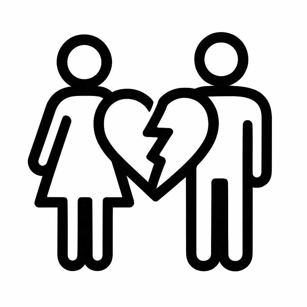divorce Dictionnaire des rêves Illustration de : divorce dans un rêve, dessin au style minimaliste et symbolique.