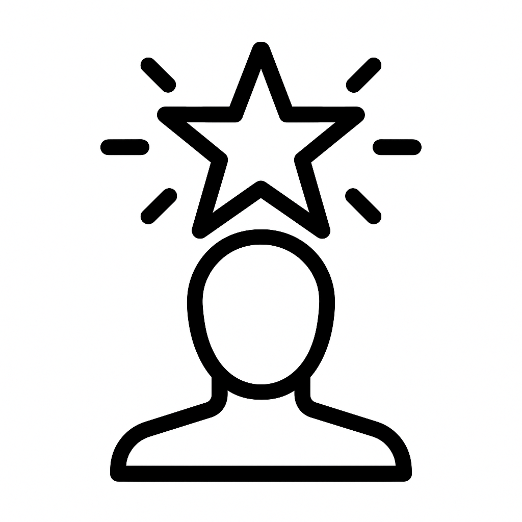 être célèbre à l'école Dictionnaire des rêves Illustration de : être célèbre dans un rêve, dessin au style minimaliste et symbolique.