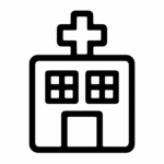 hôpital hôpital abandonné Dictionnaire des rêves Illustration de : hôpital dans un rêve, dessin au style minimaliste et symbolique.