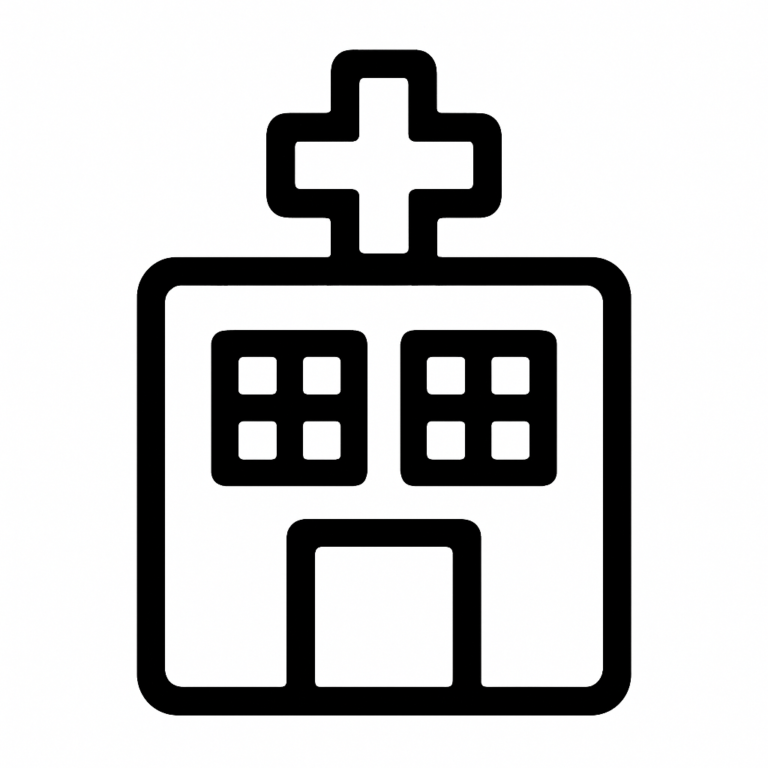 Illustration de : hôpital dans un rêve, dessin au style minimaliste et symbolique.