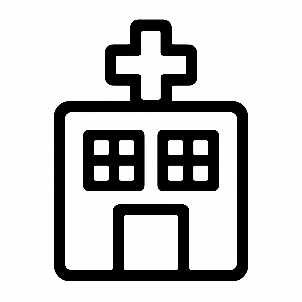 hôpital hôpital abandonné Dictionnaire des rêves Illustration de : hôpital dans un rêve, dessin au style minimaliste et symbolique.
