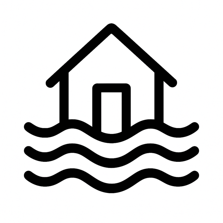 Illustration de : inondation dans un rêve, dessin au style minimaliste et symbolique.