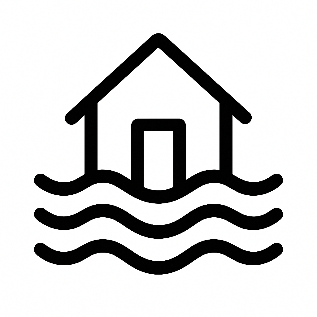 inondation fuite d'eau Dictionnaire des rêves Illustration de : inondation dans un rêve, dessin au style minimaliste et symbolique.