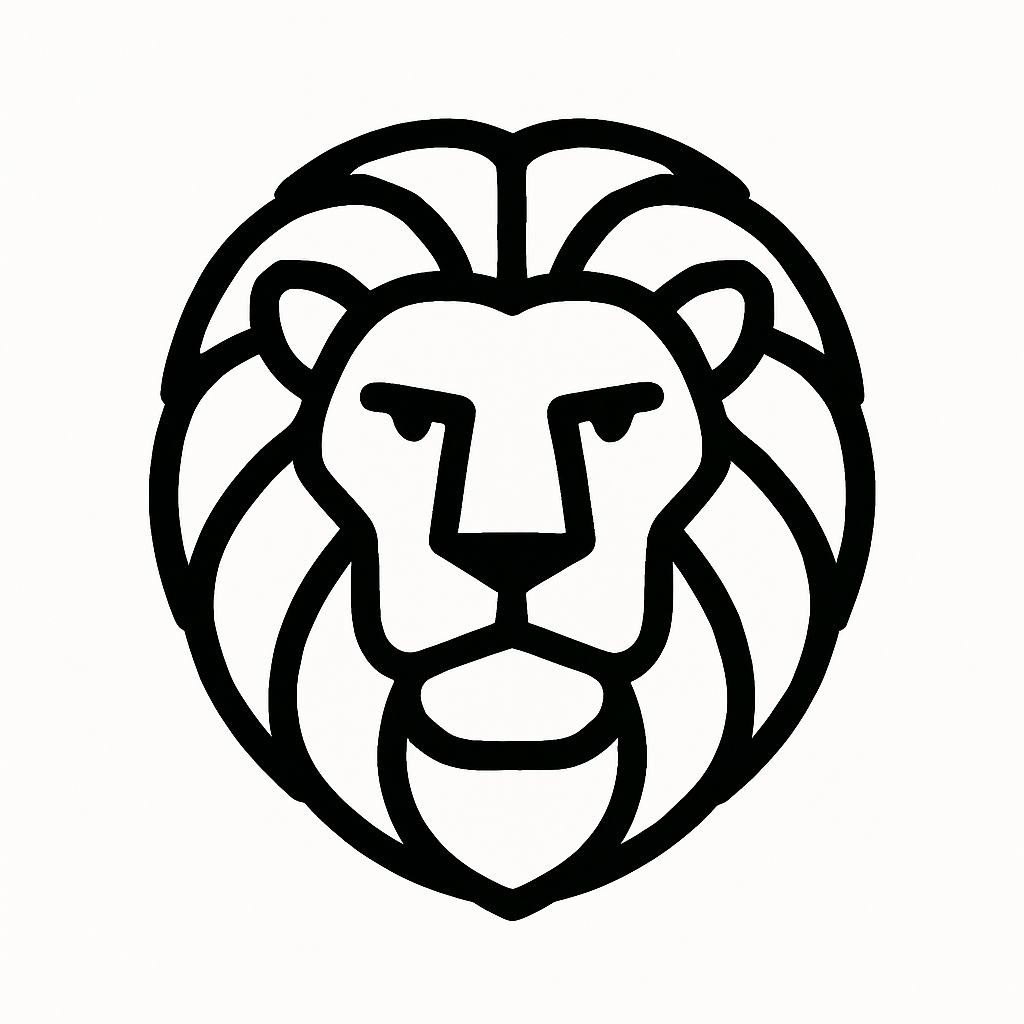 Illustration de : lion dans un rêve, dessin au style minimaliste et symbolique.