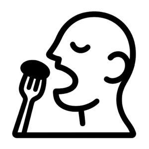 Illustration de : manger dans un rêve, dessin au style minimaliste et symbolique.