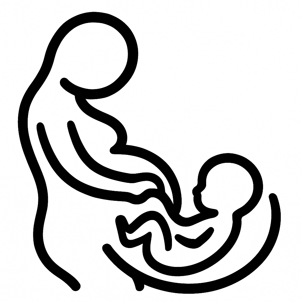 Illustration de : accoucher dans un rêve, dessin au style minimaliste et symbolique.