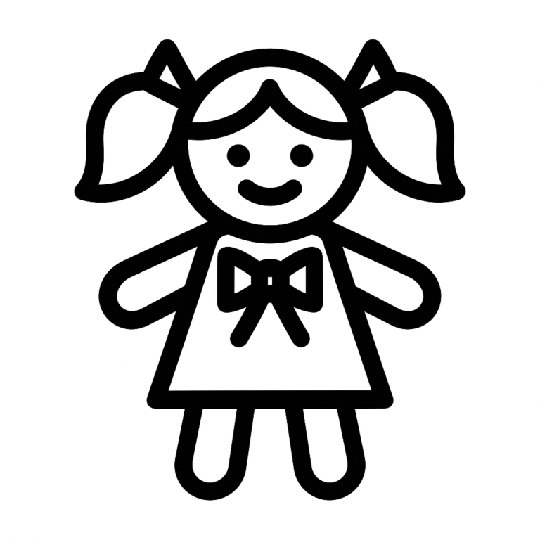 Illustration de : poupée dans un rêve, dessin au style minimaliste et symbolique.