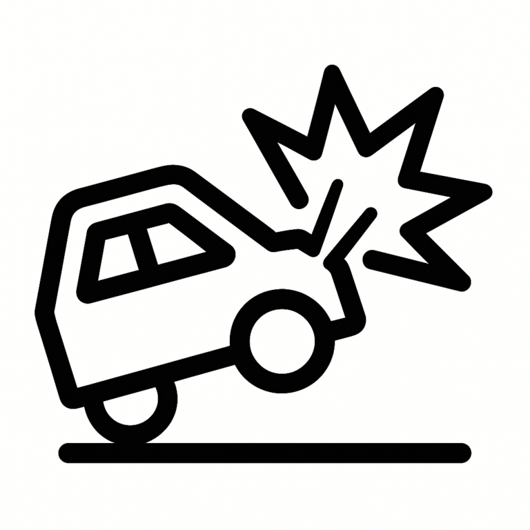 Illustration de : accident dans un rêve, dessin au style minimaliste et symbolique.