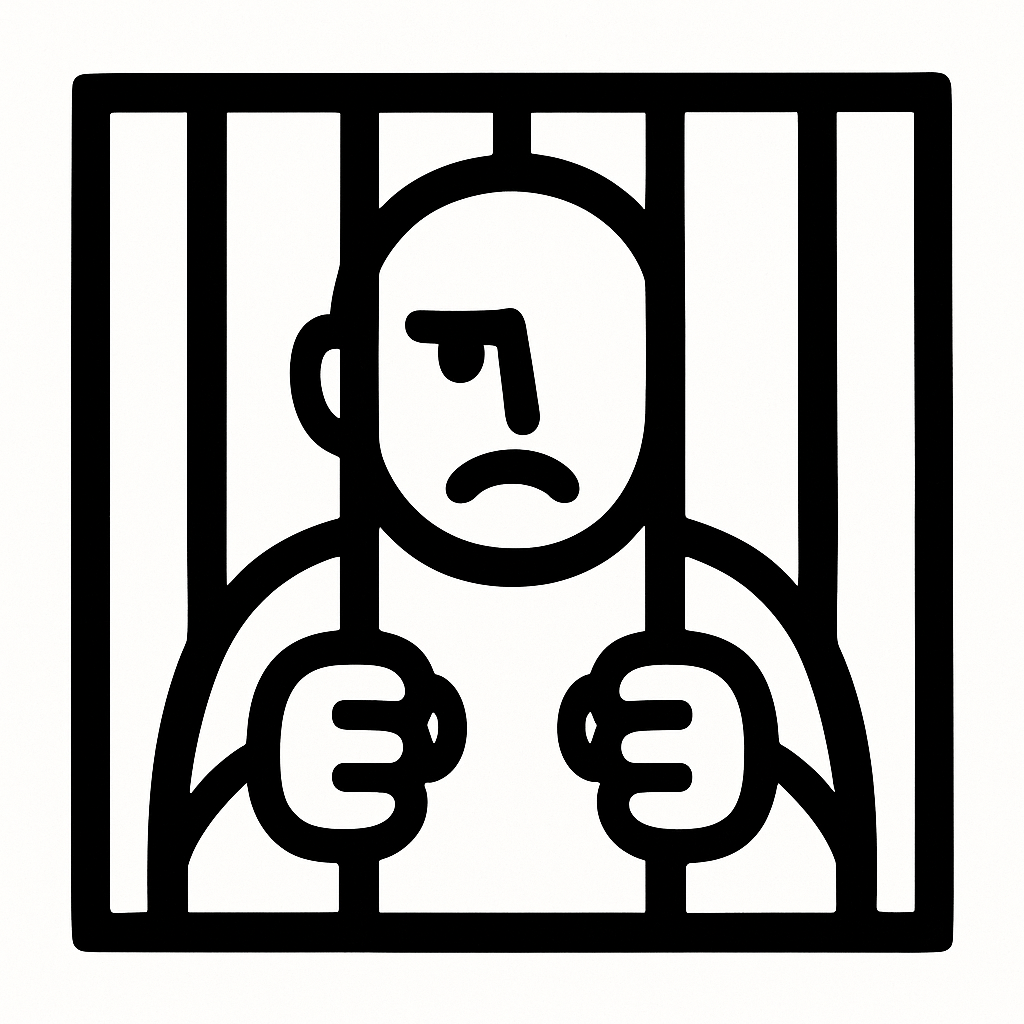 prison barreaux Dictionnaire des rêves Illustration de : prison dans un rêve, dessin au style minimaliste et symbolique.