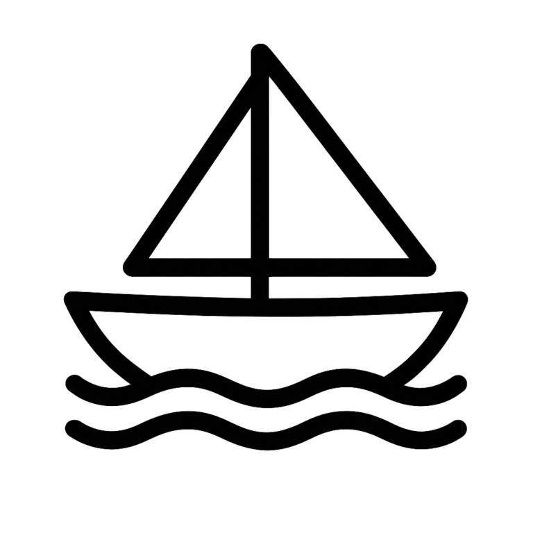 Illustration de : bateau dans un rêve, dessin au style minimaliste et symbolique.