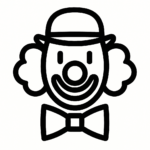 clown clown dans la maison Dictionnaire des rêves Illustration de : clown dans un rêve, dessin au style minimaliste et symbolique.